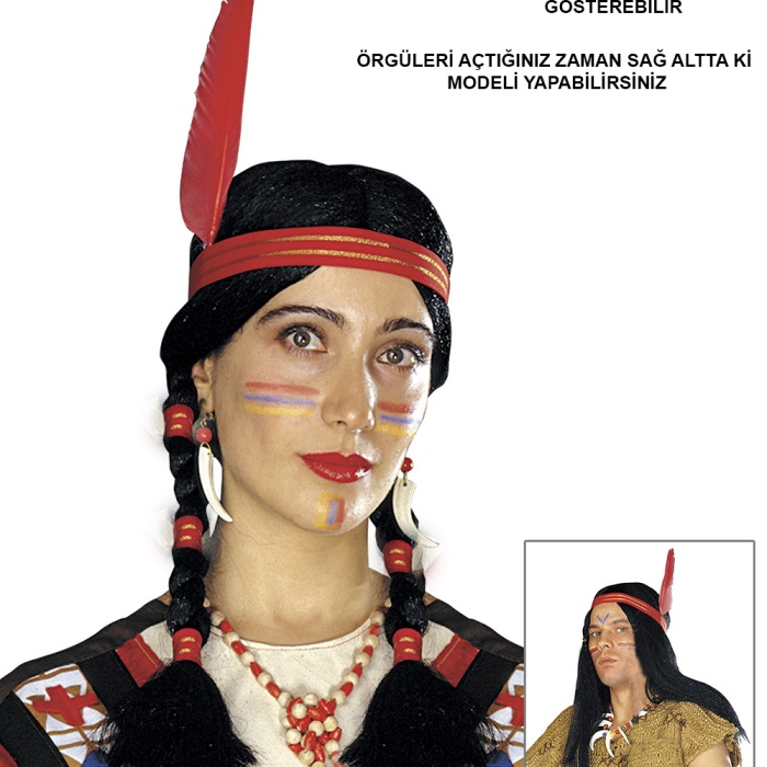 Tüylü Örgülü Hint Peruğu Kızılderili Peruğu (5460)