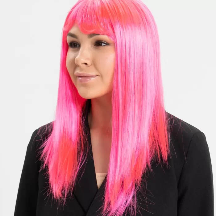 Şeker Pembesi Koyu Pembe Renk Uzun Düz Parti Peruğu (5460)