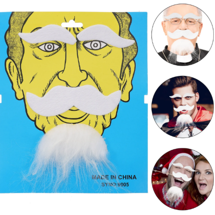 Beyaz Renk Kendinden Yapışkanlı Takma Sakal Bıyık ve Kaş Seti (5460)