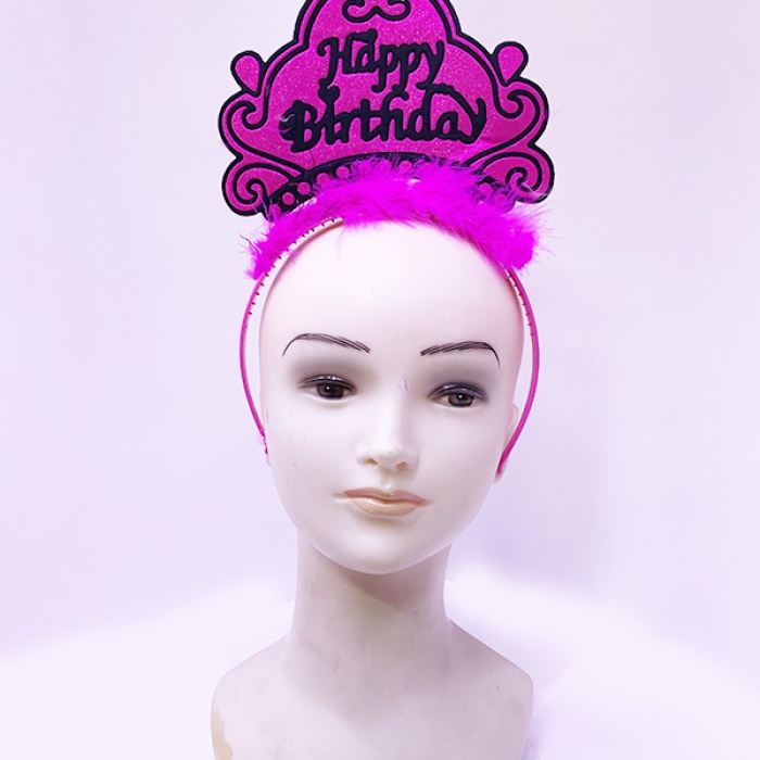 Happy Birthday Neon Fuşya Renk Doğum Günü Tacı 24x15 cm (5460)