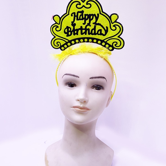 Happy Birthday Neon Sarı Renk Doğum Günü Tacı 24x15 cm (5460)