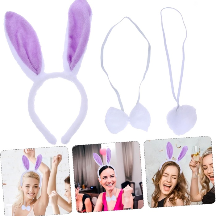 Lila Mor Tavşan Kulak Papyon Kuyruk 3&amp;apos;lü Parti Seti (5460)