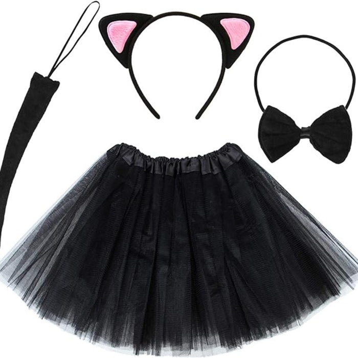 Kedi Kulak Taç Etek Kuyruk ve Papyon 4 lü Set Çocuk Pembe (5460)