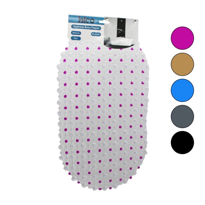 OVAL - EKO PVC +VANTUZ DESEN - ŞEFFAF RENKLİ 122PCS VANTUZ KAYDIRMAZ BANYO - KÜVET PASPAS 33X61CM (5460)