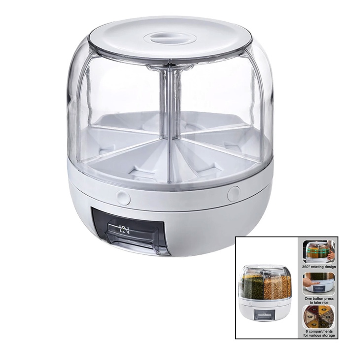 360° DÖNEBİLEN GIDA ORGANİZERİ 6 BÖLMELİ - 6KG. OTOMATİK DÜĞME MUSLUK (5460)