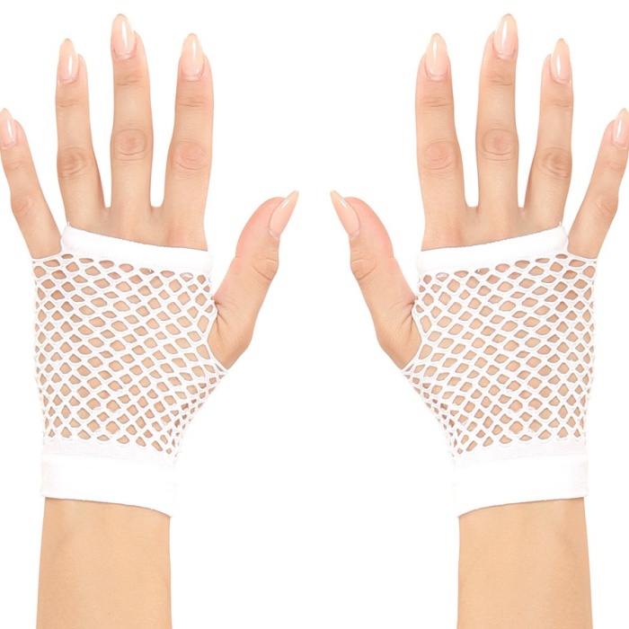 Beyaz Renk Kısa Boy Fileli Örgü Eldiven (5460)