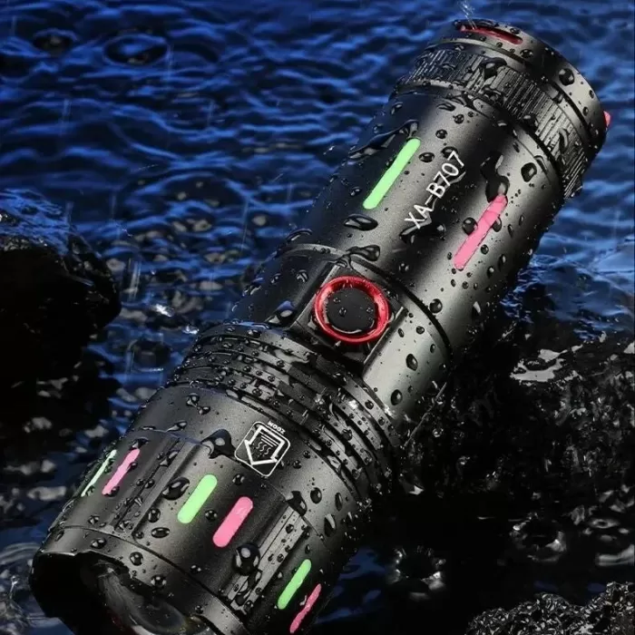 LED El Feneri 2000 Lümen USB Şarj Edilebilir Flash Işığı Yüksek Güçlü El Feneri Taktiksel Uzun Menzil El Lambası XA-B707 (5460)