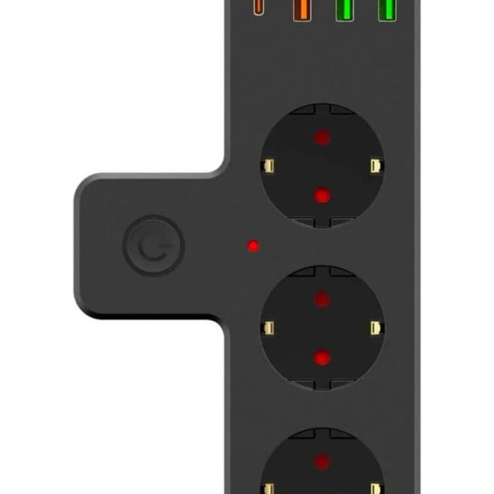 Termal Akım Korumalı 3 Adet Soket,3 Adet USB ve 1 Adet Type-C Girişli 20w Priz Model 3397 (5460)