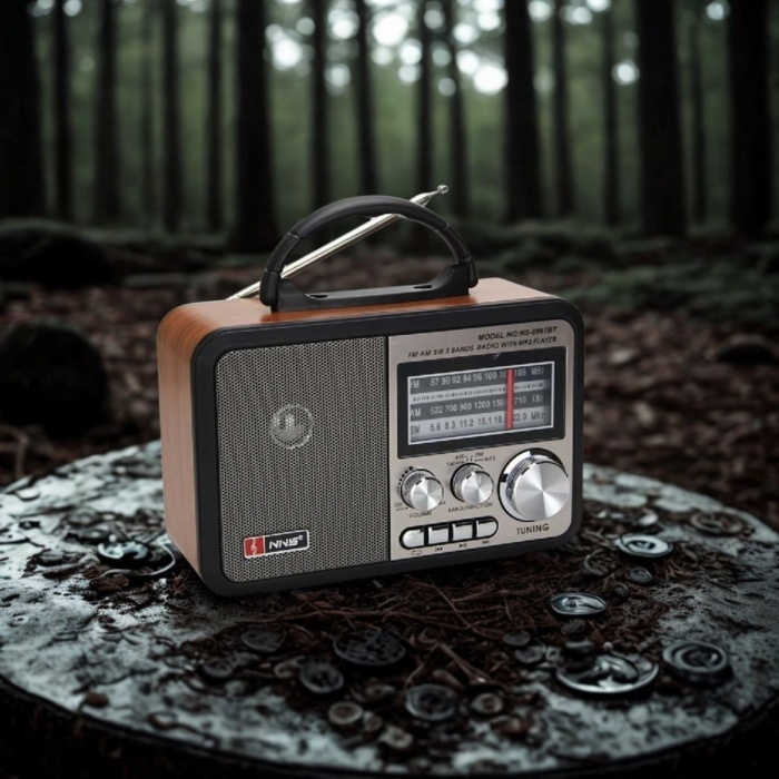 Orta Boy Retro, Nostaljik, Ahşap Tasarım Bluetooth Hoparlörlü, Şarjlı, Taşınabilir FM/AM Destekli Radyo NS-8897 (5460)