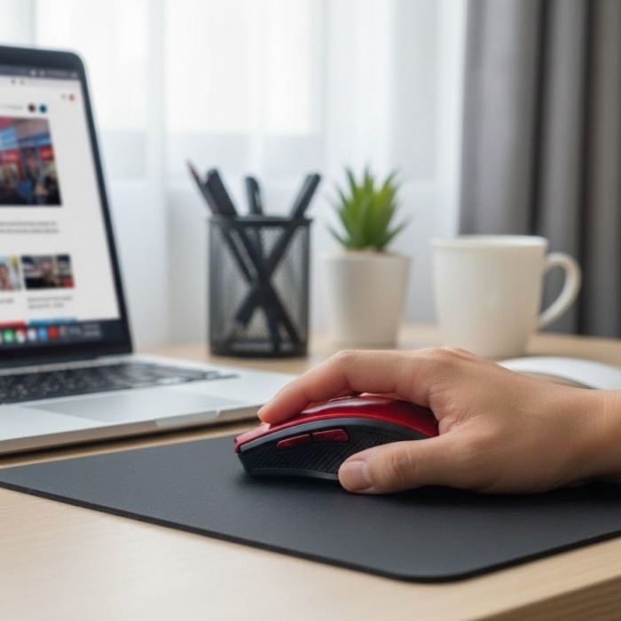 Kırmızı Renkli Baş Parmak Destekli Ergonomik Sessiz Kablosuz Mouse – USB Alıcılı, Ofis ve Oyun İçin Konforlu Bilgisayar Faresi MS6300 (5460)