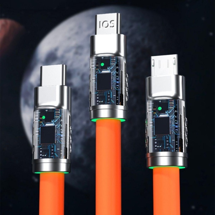 3 Şarj Aleti 1 Arada Çinko Alaşım Hızlı Şarj Kablosu Turuncu (5460)