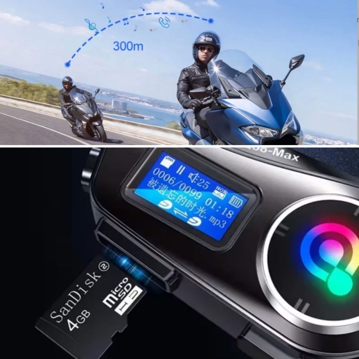 Q58 Motorsikletler İçin Fener Özellikli SD Kart Bölümlü LCD Ekranlı Kablosuz Bluetooth Kulaklıklı – Suya Dayanıklı Kask Kulaklığı (5460)