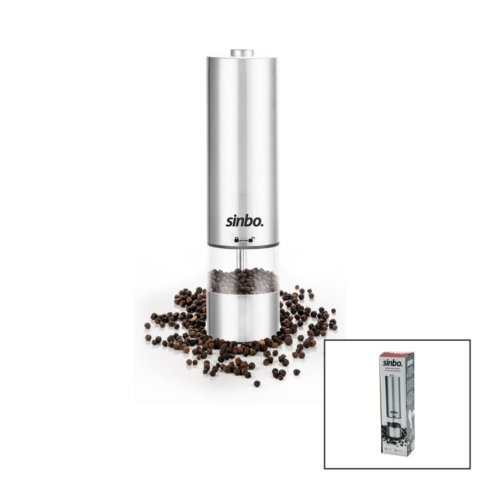 SİNBO SHB-7502 PİLLİ  OTOMATİK TUZ - KARABİBER ÖĞÜTÜCÜ IŞIKLI  ÇELİK GÖVDE  AKRİLİK HAZNE (5460)