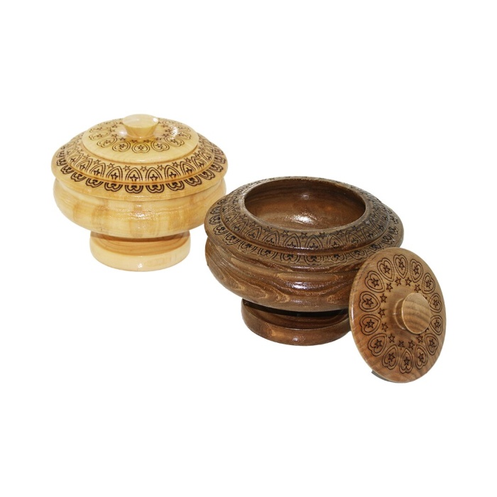 AYAKLI   DESENLİ - CNC İŞLEMELİ  AHŞAP ŞEKERLİK KAPAKLI  FİLELİ AMBALAJ (5460)