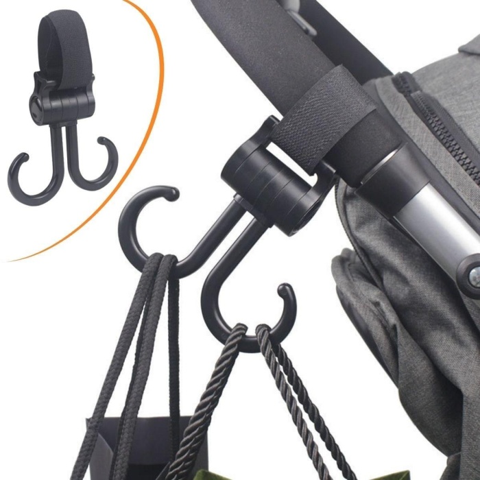 2li Bebek Arabasına Uyumlu Cırtlı  Eşya Taşıma Aparatı 360 Derece Dönebilen Plastik Kanca (5460)