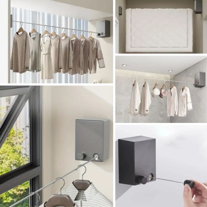 Teleskopik Çamaşır Kurutma Askısı, Pratik Geri Çekilebilir Çamaşır İpi (5460)