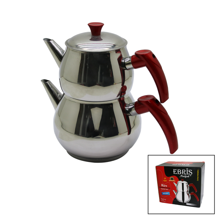 ORTA BOY KÜRE ÇELİK ÇAYDANLIK SETİ ÜST: 1LT - ALT: 1.60LT (5460)