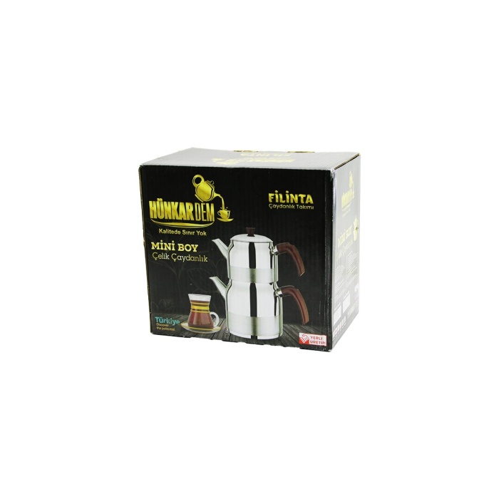 FİLİNTA MİNİ BOY ÇELİK ÇAYDANLIK SETİ ÇİFT KAPAKLI RENKLİ BAKALİT KULP ÜST DEMLİK: 1LT - ALT SULUK: 1.5LT KENDİNDEN SÜZGEÇLİ (5460)