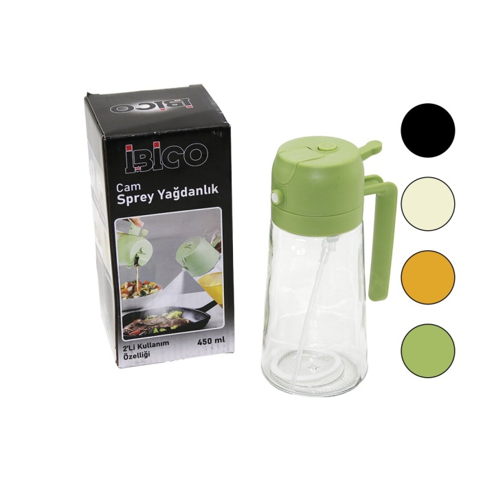 2İN1=SPREYLİ - AKITMALI CAM YAĞDANLIK 450ML KİLİTLİ KAPAKLI - SÜRAHİ MODELİ (5460)