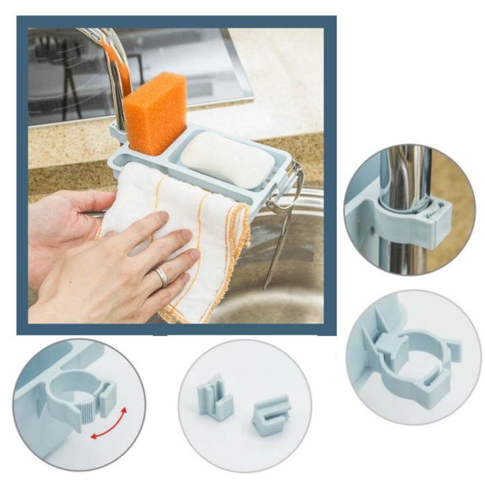 Musluğa Takılan Sünger Havlu Askılı Sabun Hazneli mutfak Banyo Lavabo Düzenleyici Organizer (5460)