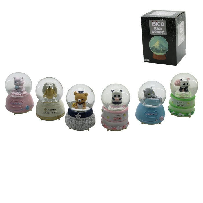 BÜYÜK BOY - 10CM PİLLİ - IŞIKLI MÜZİKLİ KAR KÜRESİ CAM HAYVAN FİGÜRLÜ - DESEN MİX RENKLİ HERHANGİ BİR TANESİ GÖNDERİLİR (5460)