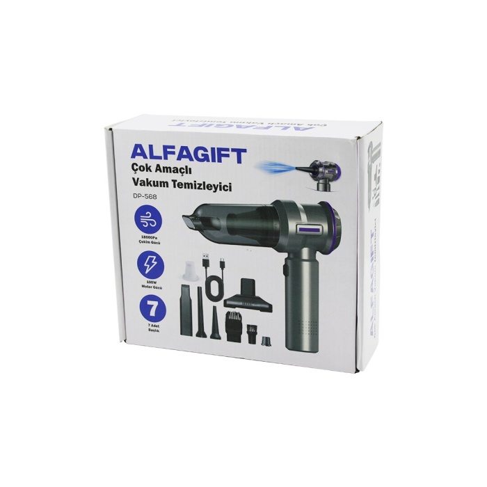 OTO ARAÇ TYPE-C SARJLI EL TİPİ BASINÇLI HAVA ÜFLEME - SÜPÜRGE 7 BAŞLIK 100W DP-568 (5460)