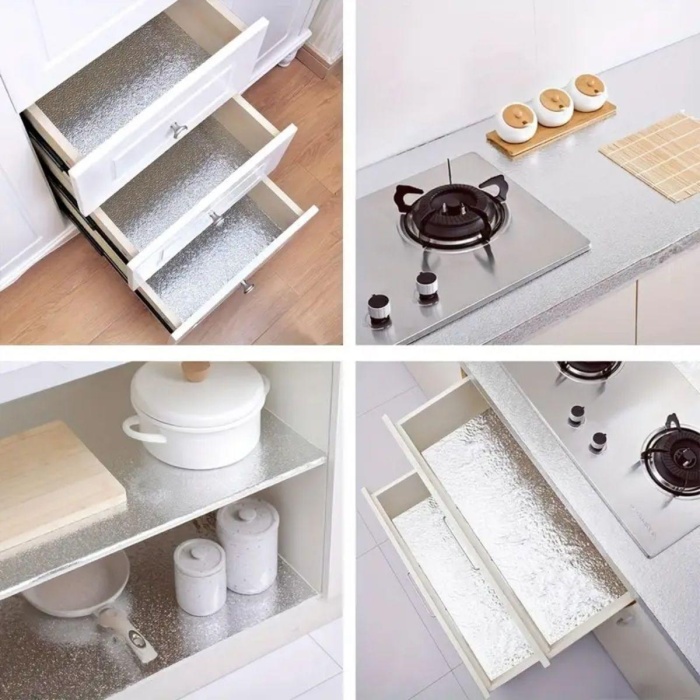 Rulo Gümüş Alüminyum Folyo Duvar Kağıdı, Kendinden Yapışkanlı Raf İçi, Su Geçirmez Folyo  2 mt x 60 cm (5460)