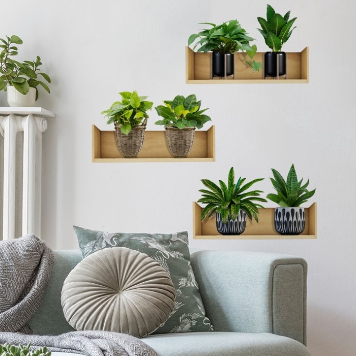 Raflı Bitki Tasarımlı Yapışkanlı Sticker 20*30 cm 3lü Set (5460)