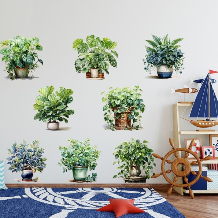 Saksılı Çiçek Tasarımlı 8li Sticker (5460)