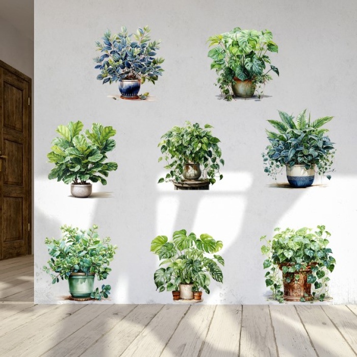 Saksılı Çiçek Tasarımlı 8li Sticker (5460)