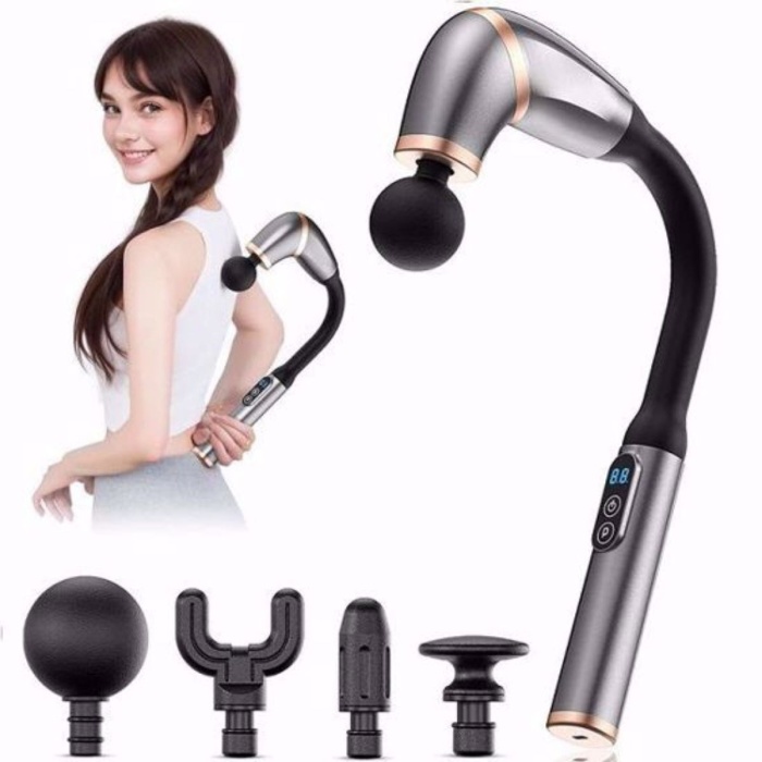4 Farklı Başlıklı Uzun Saplı Derin Doku Masaj Tabancası, Boyun, Omuz ve Sırt için Ergonomik Saplı Çoklu Masaj Modlu Taşınabilir Masaj Aleti (5460)