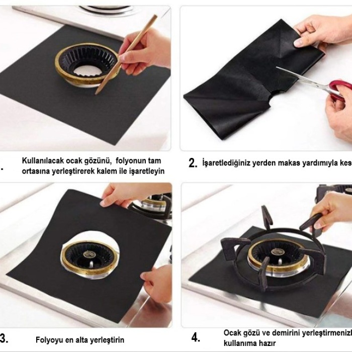 Ocak Koruyucu Folyo Yanmaz Yapışmaz 4&amp;apos;lü Set SiYAH (5460)