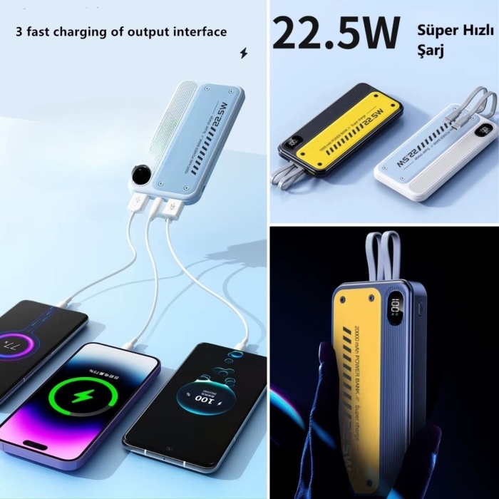 10000 mAh Hızlı Şarj Özellikli Aynı Anda 4 Cihazı Şarj Edebilen Powerbank (5460)