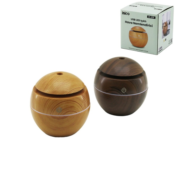 YUVARLAK AHŞAP GÖRÜNÜMLÜ USB ŞARJLI - IŞIKLI HAVA NEMLENDİRİCİ - BUHAR MAKİNE - KOKU GİDERİCİ HERHANGİ BİR RENK GÖNDERİLİR (5460)