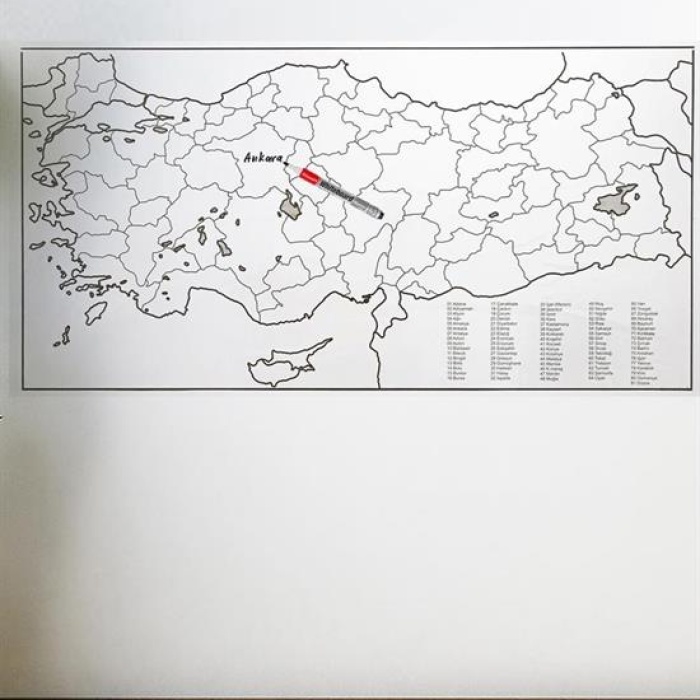Yazılabilir Türkiye Haritası Manyetik Duvar Stickerı 110 x 56 cm (5460)