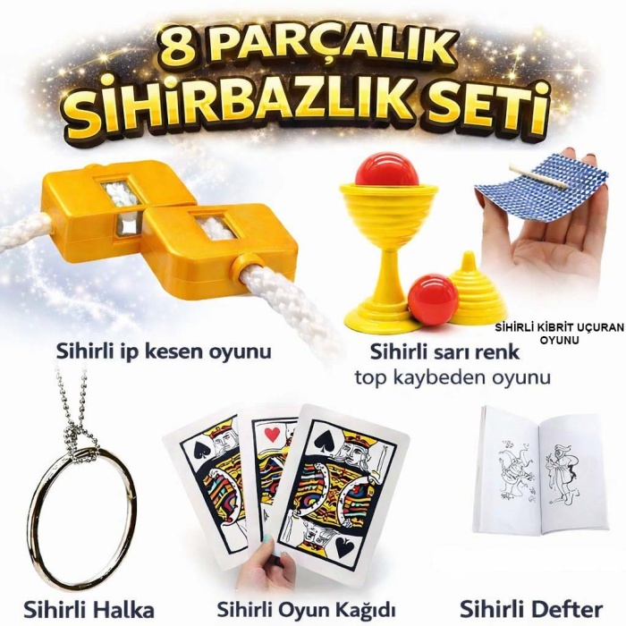 8’li Sihirbazlık Seti (Kibrit, Defter, Halka, Kupa, İp, 3’lü Kart) (5460)