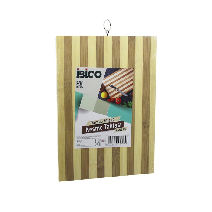 24 X 34 X 1.4CM BEYAZ ÇİZGİLİ AHŞAP BAMBU KESİM PANOSU - KESME TAHTASI METAL KULPLU (5460)