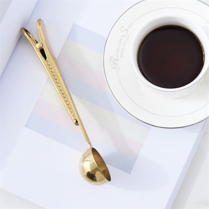 Mandallı Kahve Ölçü Kaşığı Gold Çok Fonksiyonlu Paslanmaz Çelik Kaşık (5460)