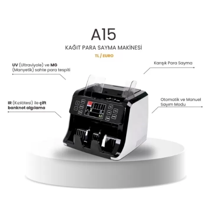 A15 TL /  Euro Üsten beslemeli Kağıt Para Sayma Makinesi