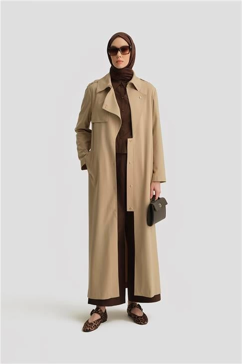 Armine Çift Yakalı Beli Kemerli Pardesü 25Y8207 Taş