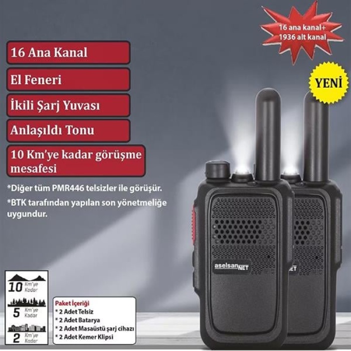 ASELSAN PM-580 PMR ŞARJ DAHİL İKİLİ EL TELSİZİ (10 KM)(16 KANAL + 121 ALT KANAL)