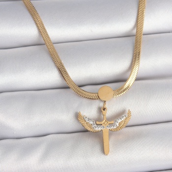 316L Çelik Gold Renk İtalyan Zincir Zirkon Taş Detaylı Mikail Model Kadın Kolye