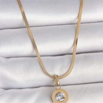 316L Çelik Gold Renk İtalyan Zincir Sallantı Zirkon Taş Model Kadın Kolye