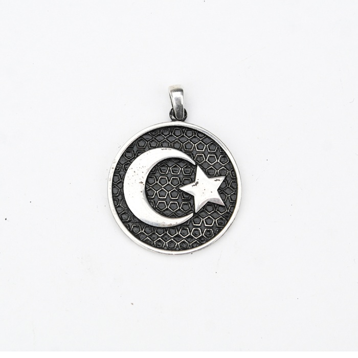 Gümüş Ayyıldız Kabartma  Model Erkek Kolye