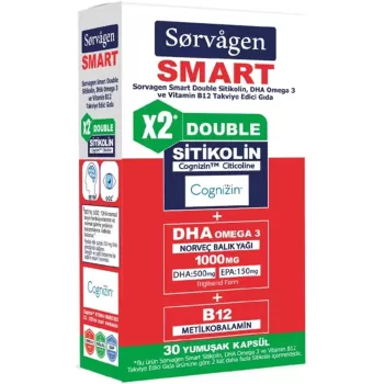 Sorvagen Smart Double Sitikolin Dha Omega 3 ve B12 30 Kapsül