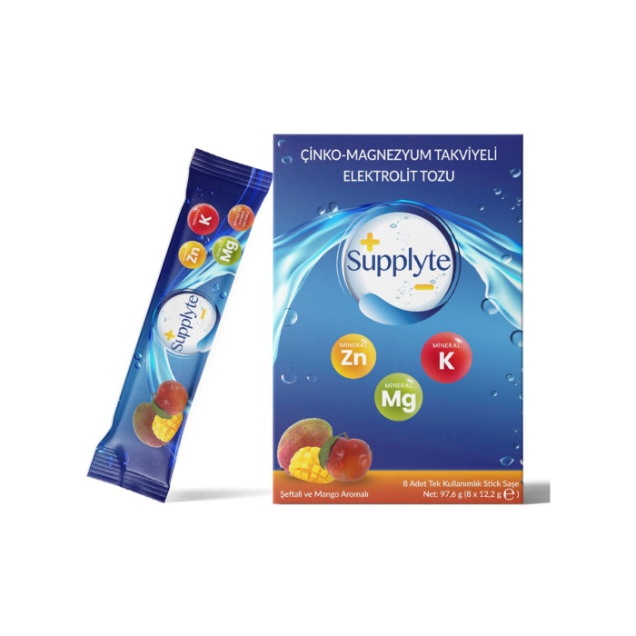 Supplyte Çinko Magnezyum Takviyeli Elektrolit Şeftali Mango Aromalı 8 Saşe