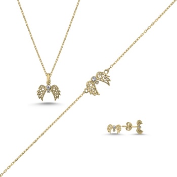 Kanat Zirkon Taşlı Gümüş Set