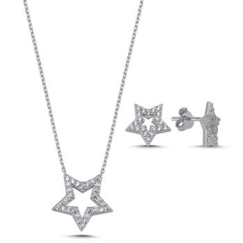 Zirkon Taşlı Yıldız Gümüş Set