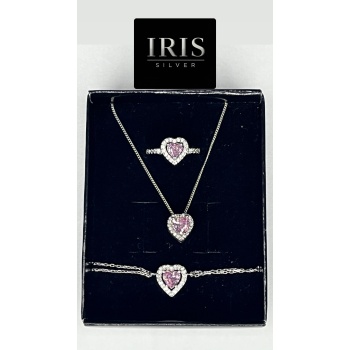 Gümüş 3 Lü Pembe Kalp Pandora Set