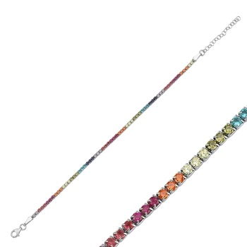Suyolu 2mm Renkli Zirkon Taşlı Gümüş Bileklik